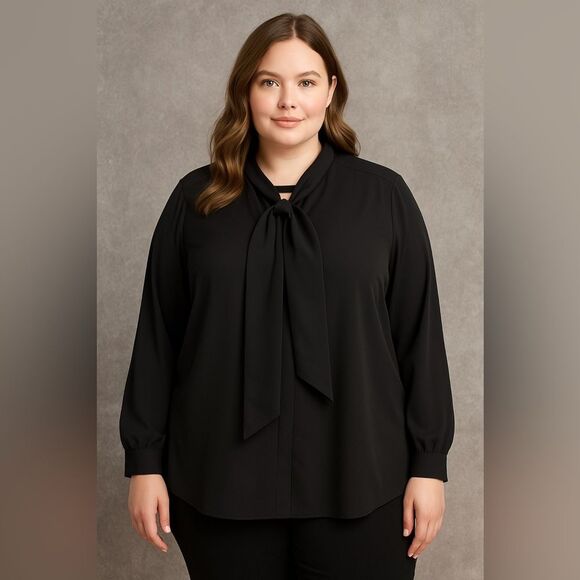 Lane Bryant Long Sleeve Black Solid Button Down Blouse Shirt Womens 22/24 New - Picture 1 of 12